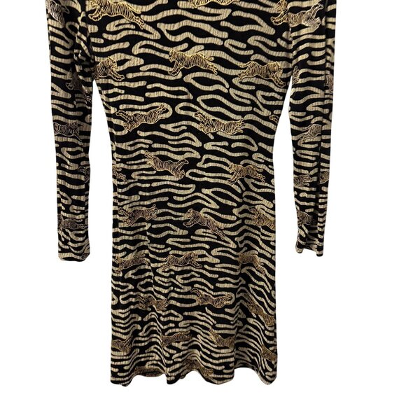 Joseph Ribkoff vintage Black & Gold Tiger Print Long Sleeve Turtleneck Dress Siz - Picture 6 of 12